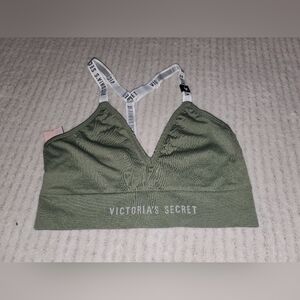 NWT Victoria's Secret L Large Perfect Comfort Logo VS Olive Green Bra Bralette